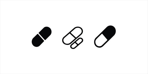 medicine pill capsule set illustration on white background. capsule pill Silhouette Vector Images.