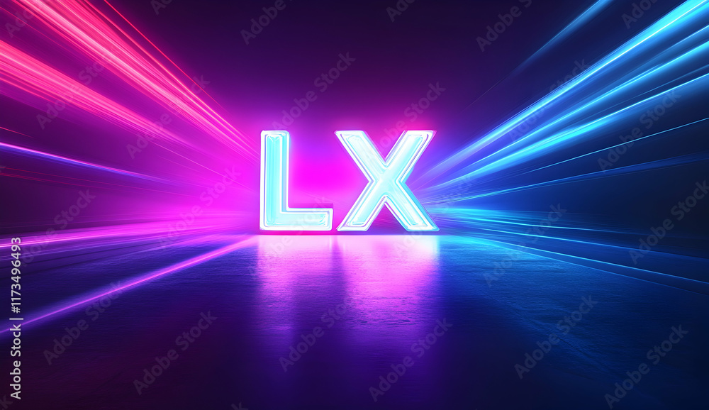 Poster abstract background with neon glowing lines forming the shape of 