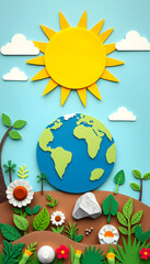 Naklejka premium A healthy earth lot of solar energy, Paper Cutout style, with white tones