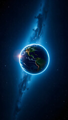 Fototapeta premium Space Galaxy and universe with earth on dark background for adventure, 8k unreal engine photorealism, with white tones