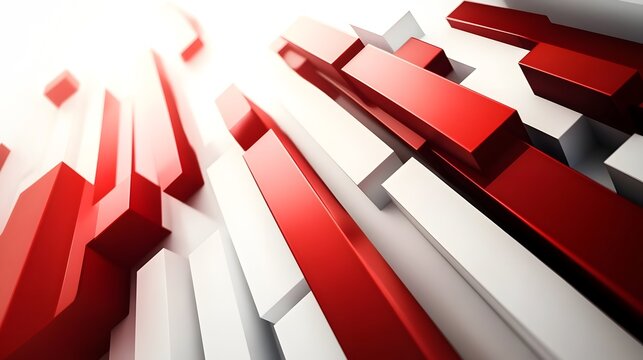 Vibrant 3D Red Bar Graph on Clean White Backdrop with Minimalistic Cartoon Style Design