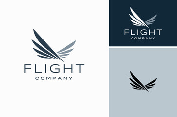 several feathers wings become flying bird for flight freedom aircraft plane logo design