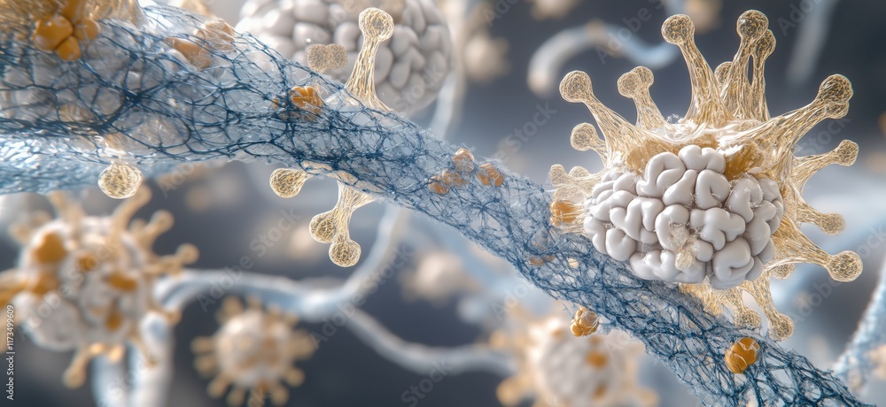 Poster microscopic view of complex cellular structures showcasing intricate networks of neurons and synapse