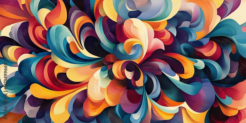 Poster explore this vibrant abstract artwork featuring swirls of colorful curves that create a dynamic and 