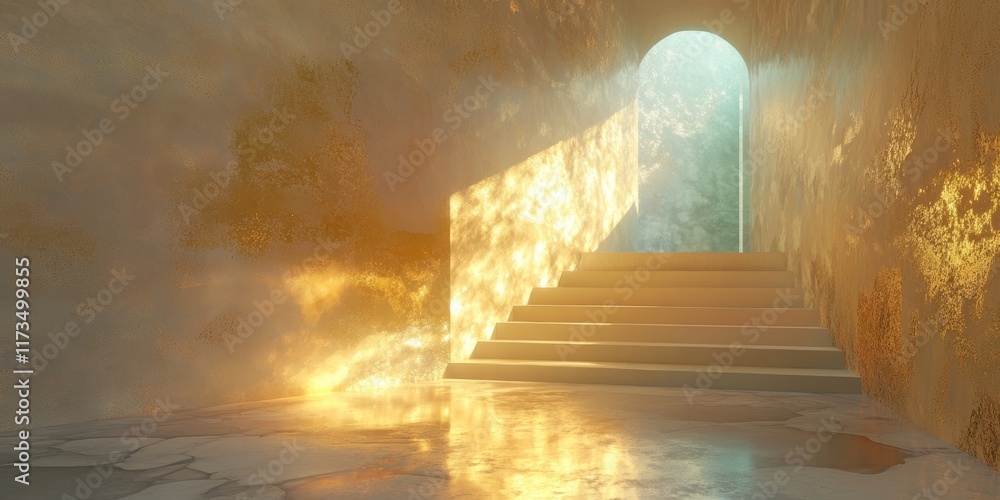 Poster step into a fantastical surreal environment where light gracefully filters through an ethereal entra