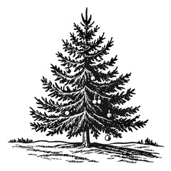 Vintage Christmas Cartoon tree Black silhouette