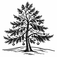 Vintage Christmas Cartoon tree Black silhouette