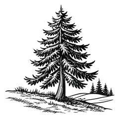 Vintage Christmas Cartoon tree Black silhouette