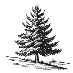 Fototapeta premium Vintage Christmas Cartoon tree Black silhouette