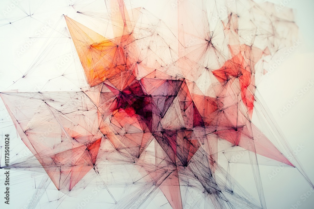 Poster this captivating abstract composition showcases a blend of geometric shapes in vibrant red and orang
