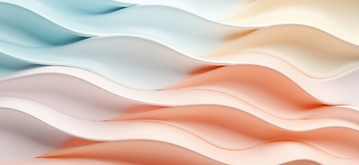 Obraz premium Colorful Wavy Fabric Textures in Soft Pastel Shades of Blue, Peach, Cream, and White, copy space for text