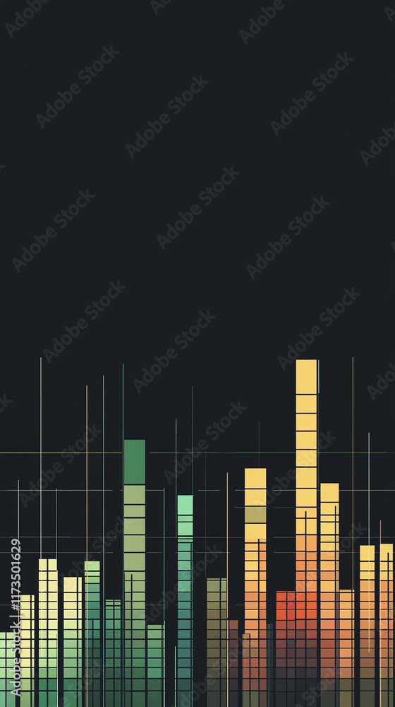 Poster pixel art visualization of loan repayment schedules using stacked bar graphs.