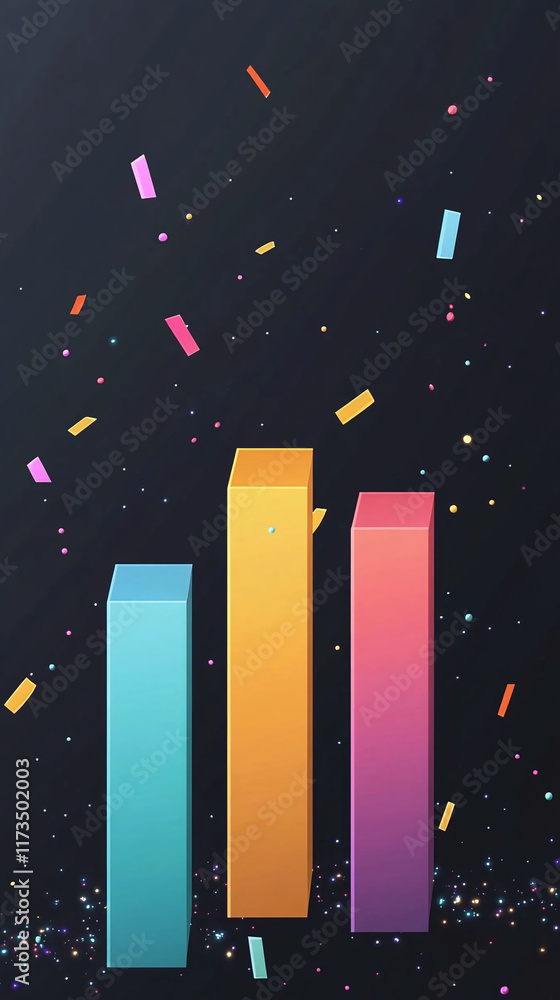 Poster pixel bar chart representing quarterly profits with colorful bars and animated sparkles.