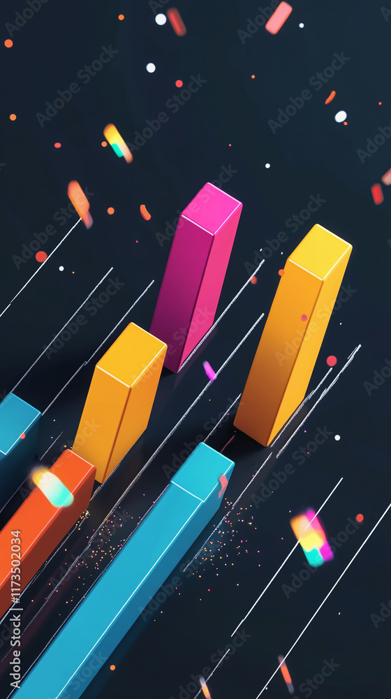 Poster pixel bar chart representing quarterly profits with colorful bars and animated sparkles.
