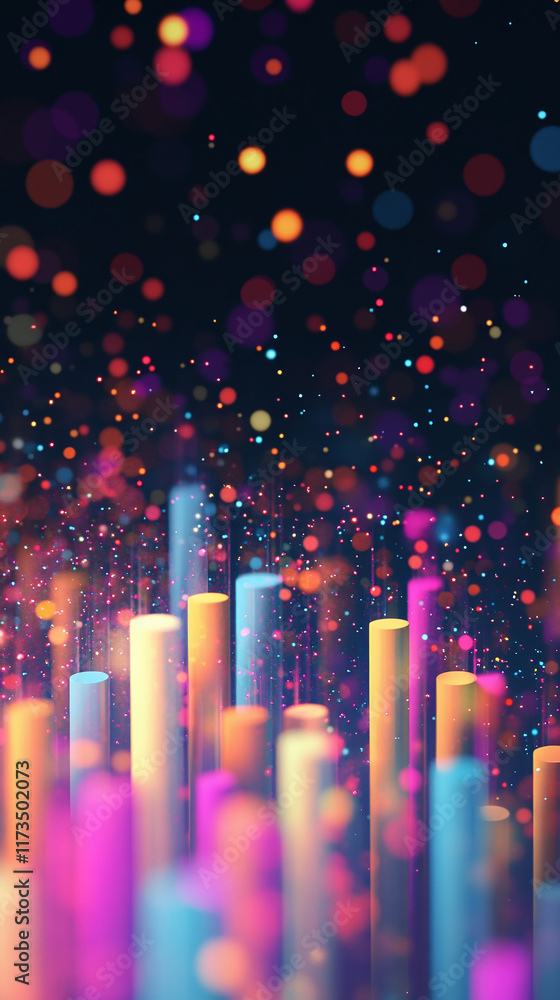 Poster pixel bar chart representing quarterly profits with colorful bars and animated sparkles.