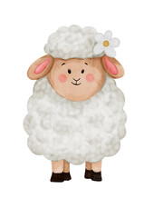 Fototapeta premium Cute cartoon smiling sheep character, isolated illustration on transparent background