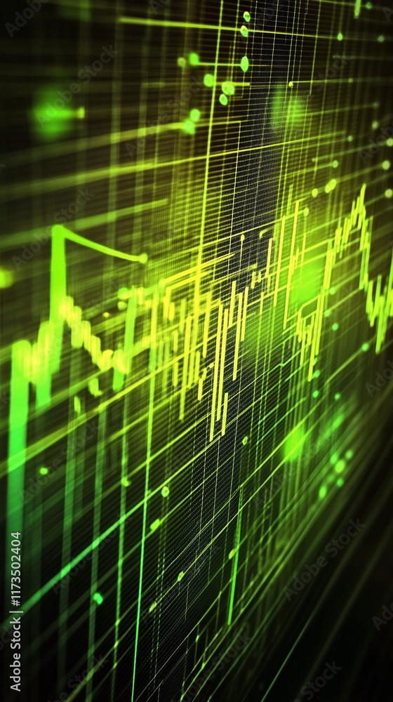 Poster pixel financial graph on a retro crt monitor with glowing green lines and a grid.