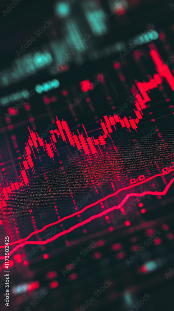 Poster pixel financial graph with a bold red line illustrating a sharp market decline.