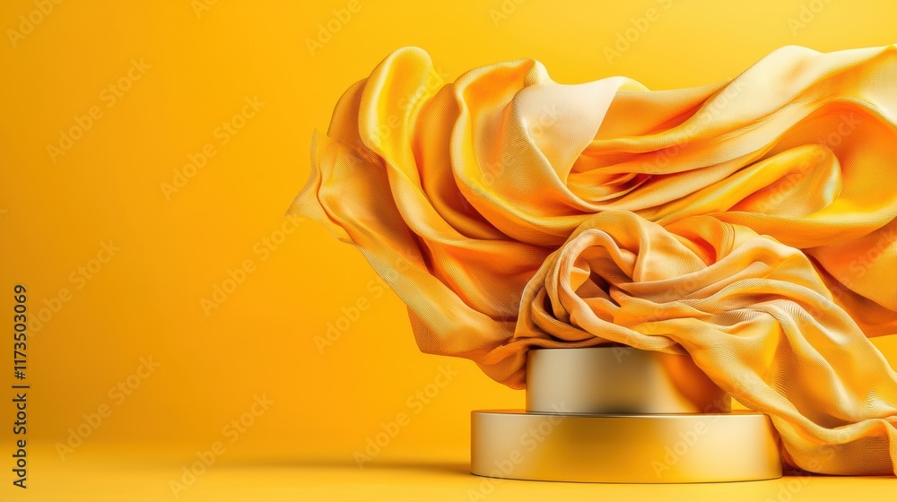 Poster a vibrant yellow fabric elegantly drapes, showcasing smooth textures and soft folds against a matchi