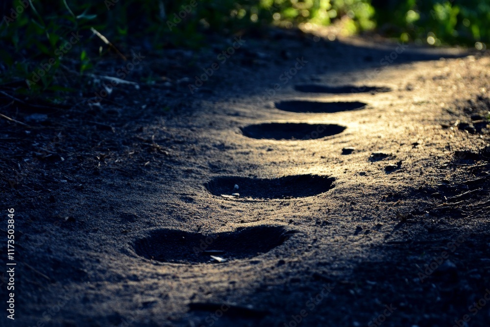 Aufkleber path with footprints in the dirt. the footprints are in a row and are in the middle of the path