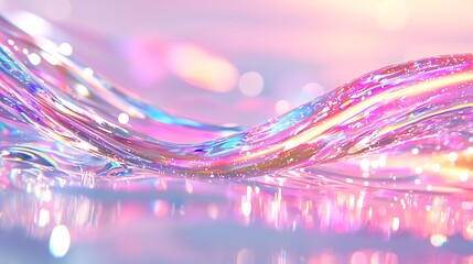 Abstract iridescent wave flowing with pastel colors and bokeh lights.