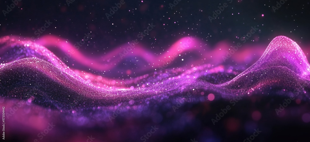 Aufkleber vibrant abstract waves of purple and pink light with sparkling particles creating a mesmerizing digi