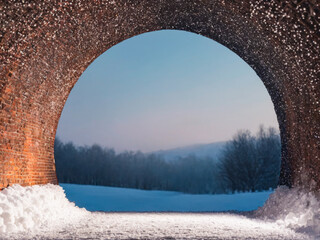 Snowfall Through Brick Tunnel Archway