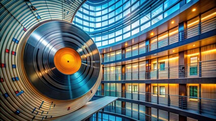 Obraz premium Architectural photography captures the harmony of modern design and nostalgic music.