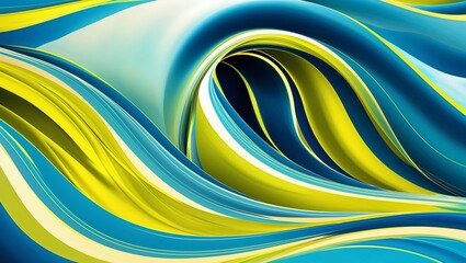 Flowing abstract waves in yellow and blue hues
