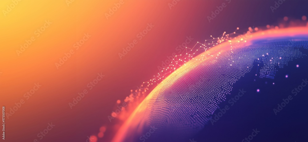 Poster digital globe representation with vibrant colors and network connections illustrating global connect
