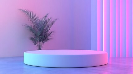 Obraz premium Minimalist Studio Scene with a Round Platform and Plant