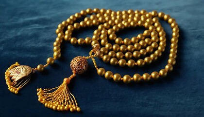 Fototapeta premium Golden Beaded Necklace with Intricate Gold Tassels
