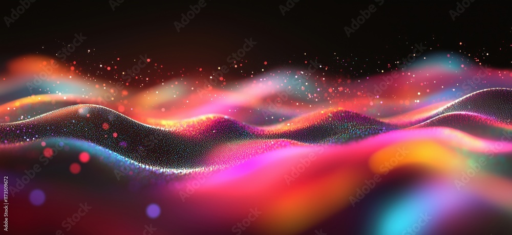 Poster vibrant abstract waves of color and light, showcasing dynamic patterns and textures in a mesmerizing