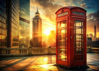 Obraz premium Retro Phone Booth Double Exposure: Nostalgic Cityscape & Vintage Communication