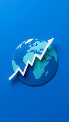 Abstract stock market one graph on dark blue background. planet earth in the background. futuristic concept, papercraft, with white tones