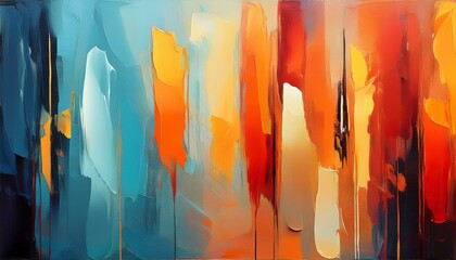 vertical abstract oil acrylic strokes on canvas surrounded by thick textured brushstrokes and flowing lines bold and dramatic composition