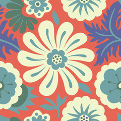 Seamless wildflowers Pattern, Abstract botany flowers pattern on colors background.