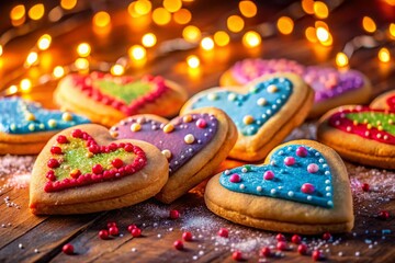 Romantic Night Photography: Heart-Shaped Shortbread Cookies with Icing