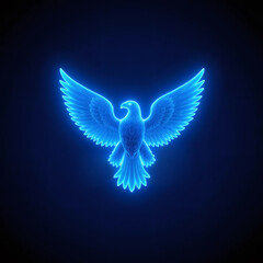 Un majestuoso águila azul neón con las alas extendidas, simbolizando poder y libertad en un diseño futurista 

