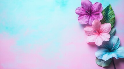 Obraz premium Vibrant hibiscus flowers on a pastel background