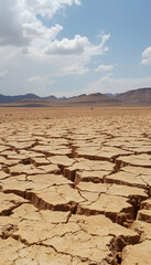 dry land in a drought season, Cracked earth parched land arid soil desert Climate Change, Dreamy, with white tones
