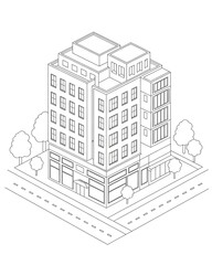 City building with skyscrapers coloring page for kids, Construction coloring book