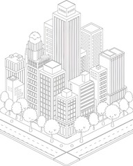 City building with skyscrapers coloring page for kids, Construction coloring book