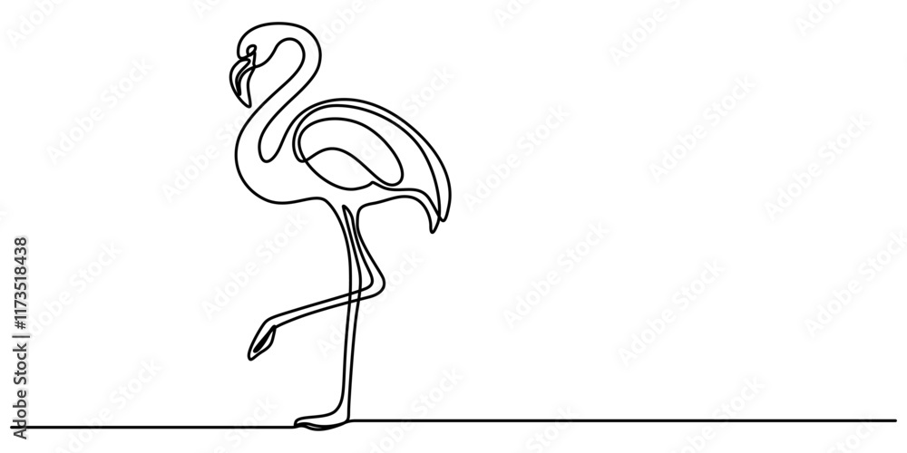 Poster Continuous single line art of flamingo drawing ear and outline vector illustration, Flamingo bird in continuous one line art drawing. Vector illustration isolated. Minimalist design handdrawn,   pro. 