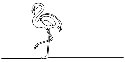 Continuous single line art of flamingo drawing ear and outline vector illustration, Flamingo bird in continuous one line art drawing. Vector illustration isolated. Minimalist design handdrawn,   pro. 