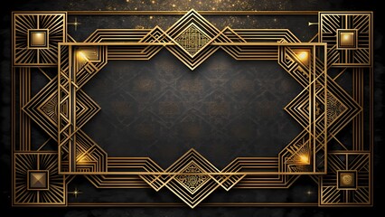 Luxury vintage frame with art deco elements and glowing accents, vector design 