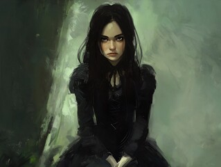 Fototapeta premium woman in dark dress in a mysterious forest
