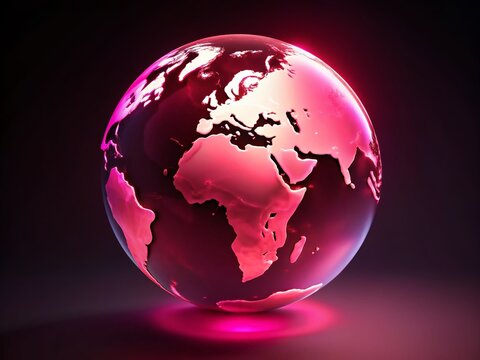 Rotating Earth Globe, Dark Pink & Red Hues, 4K Animation, World Map