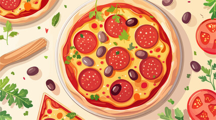 Pepperoni Pizza Recipe Concept - Top View Fast Food Photography