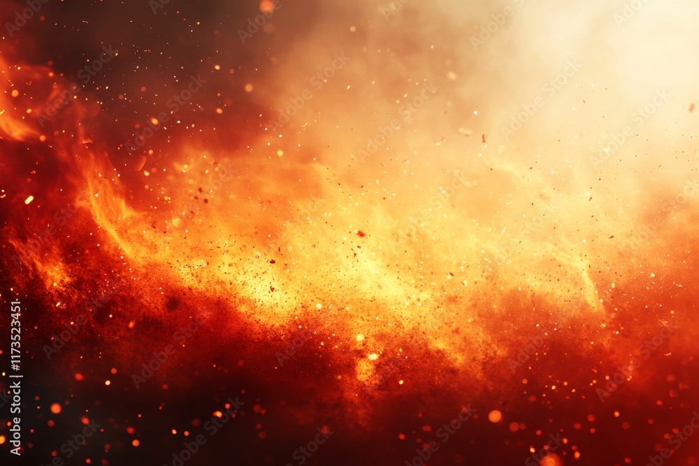 Poster dynamic flames release sparks, illuminating darkness in an intense display of fire's raw power